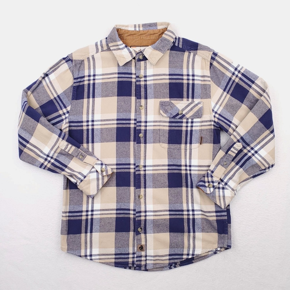 Legendary Whitetails Shirt Mens Medium Blue Tan Flannel Plaid Tartan Hunting